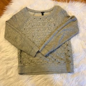 J. Crew Gray Eyelet Pullover Sweatshirt